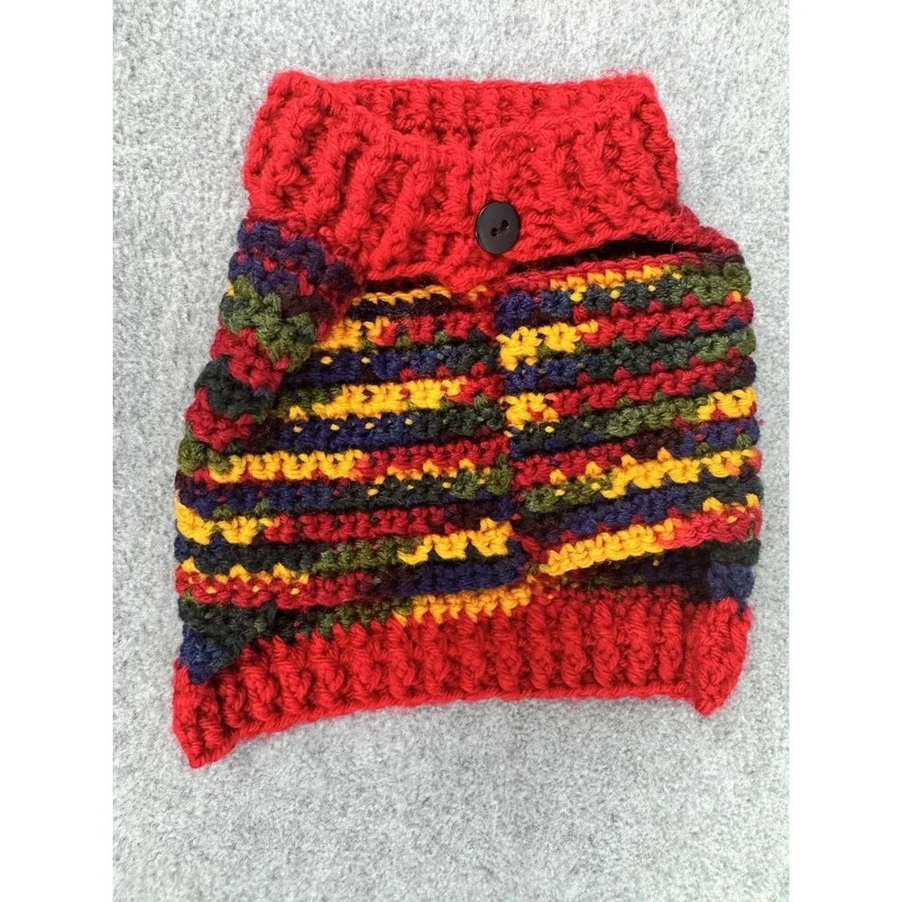 Dog Sweater & Hat Set  XS/S  Red‎ Multicolor Variegated Hand Crocheted